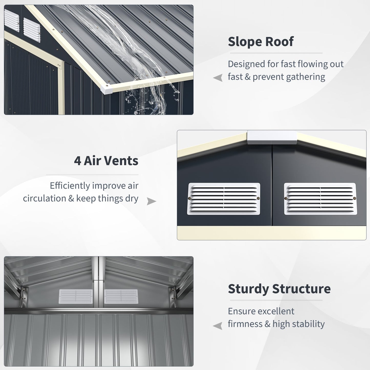 Outdoor Storage Shed 9.1x6.3 FT with Extension Kit & Sliding Door for Garden Backyard-Grey