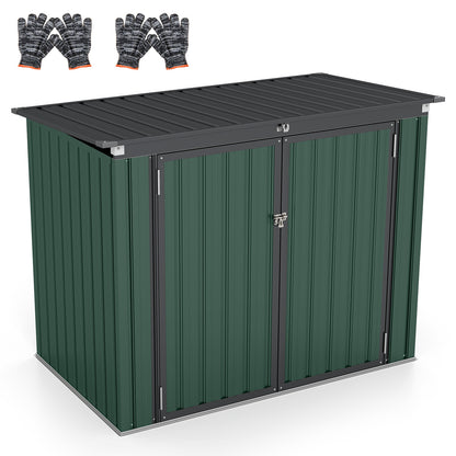 Outdoor Trash Can Storage Shed with Double Openings-Green