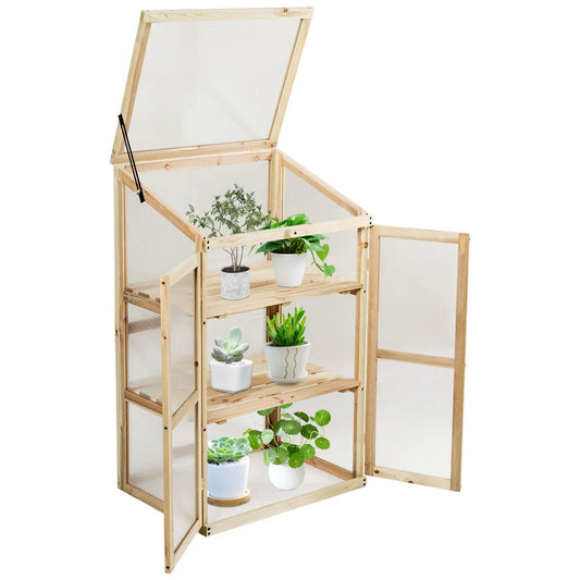 3-Tier Outdoor Wooden Greenhouse for Garden Balcony Backyard