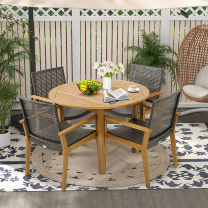 Outdoor Acacia Wood and PE Wicker Chairs with Armrests