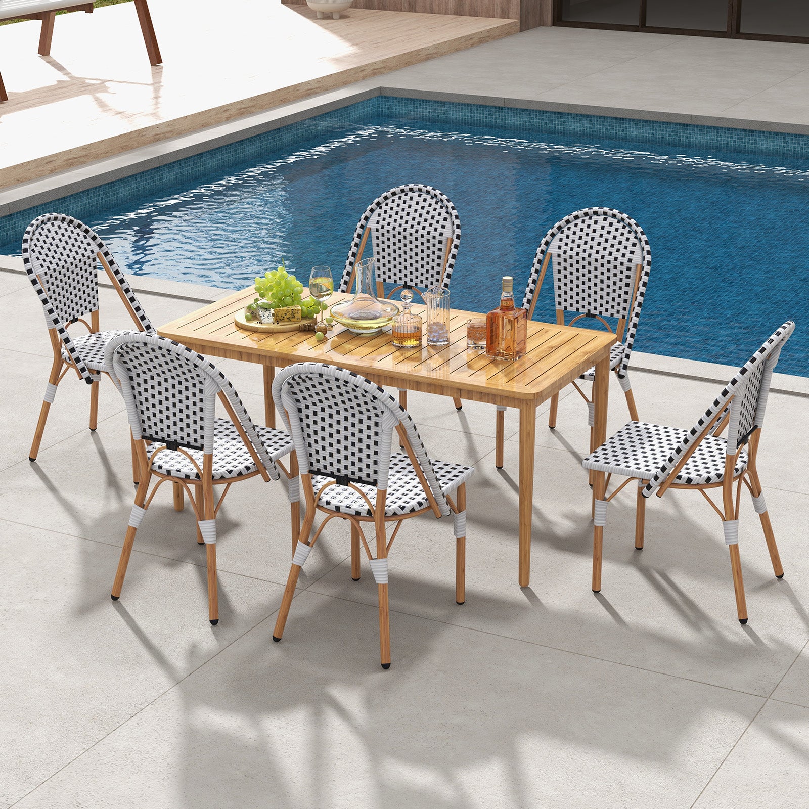 Outdoor Armless French Bistro Chair Set of 2-Black &amp; White