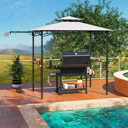 Outdoor Barbecue Canopy Tent Grill Gazebo with Side Awning-Grey