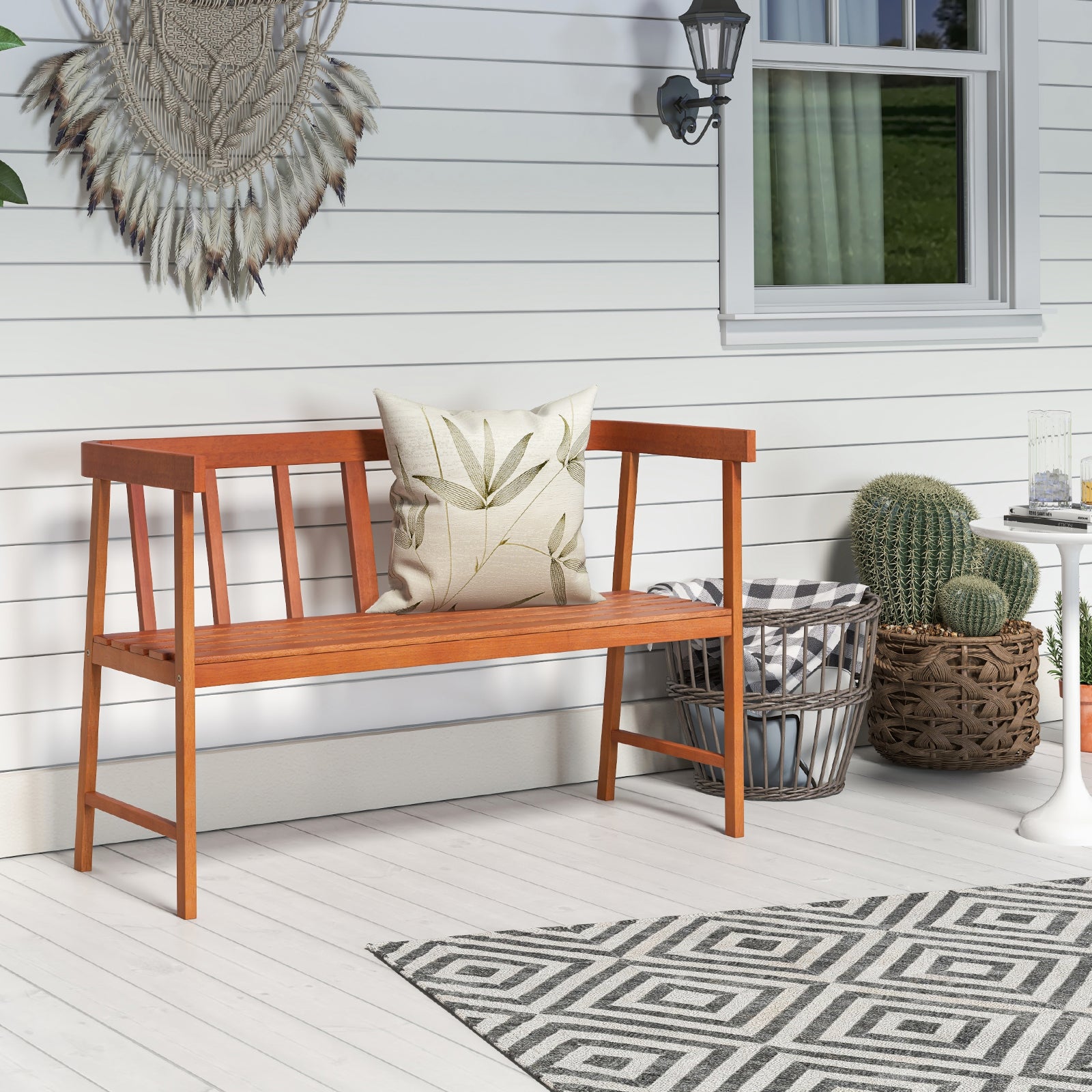 2-Person Outdoor Bench with Ergonomic Backrest and Armrests for Yard