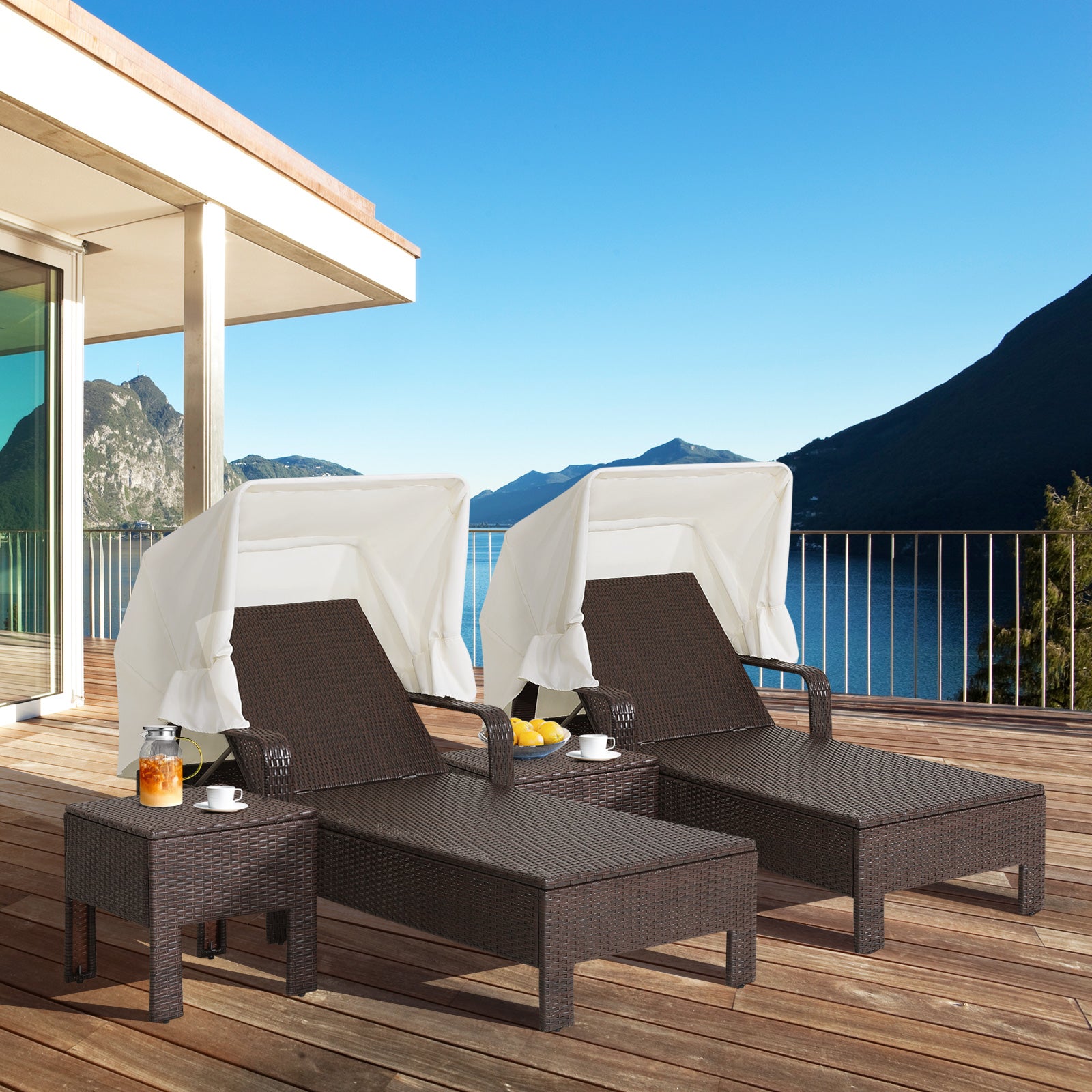 Outdoor Chaise Lounge Chair and Table Set with Adjustable Backrest