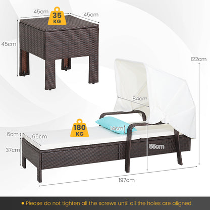 Outdoor Chaise Lounge Chair and Table Set with Adjustable Backrest
