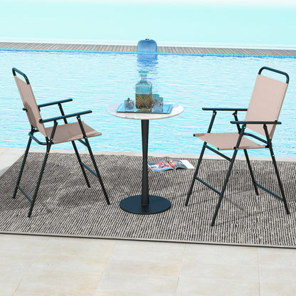 Outdoor Folding Bar Chair Set of 2 with Backrest Armrests Footrest-Beige