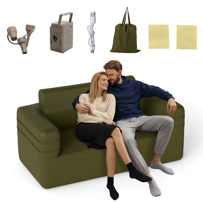 Outdoor Inflatable Couch Blow Up Air Sofa Chair with Carry Bag for Camping-Green