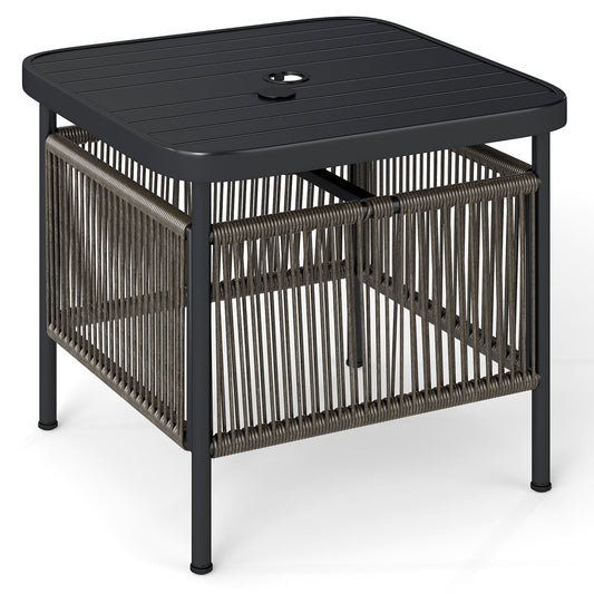 Outdoor PE Rattan Side Table with 5CM Umbrella Hole
