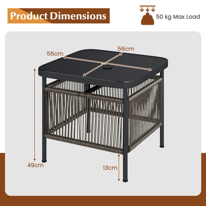 Outdoor PE Rattan Side Table with 5CM Umbrella Hole