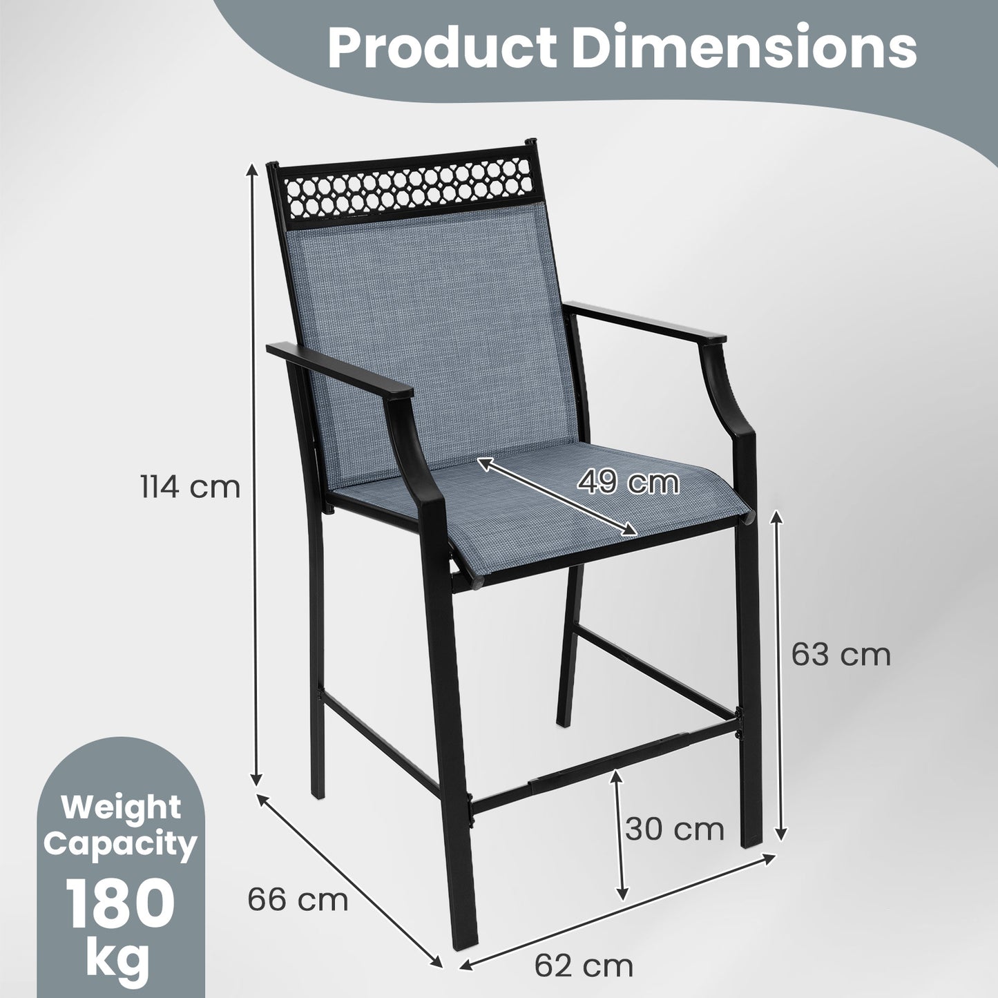 Outdoor Patio Chair Set of 2 with Footrest and High Back and Armrests-Blue