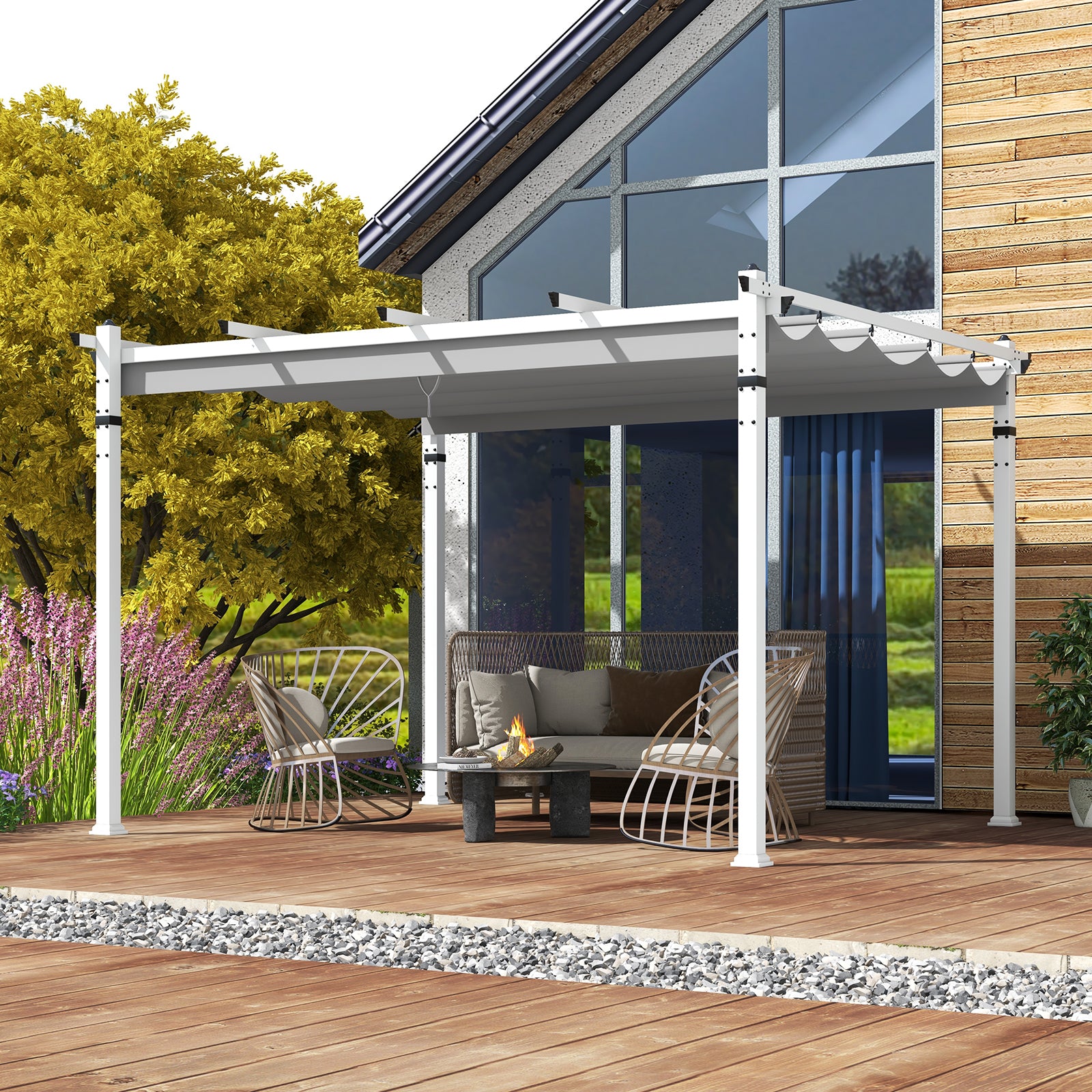 Outdoor Pergola with Retractable Canopy Aluminum Frame Anchors-Grey