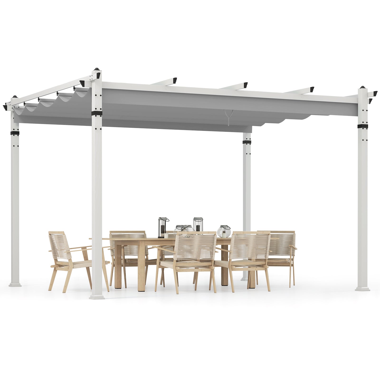 Outdoor Pergola with Retractable Canopy Aluminum Frame Anchors-Grey