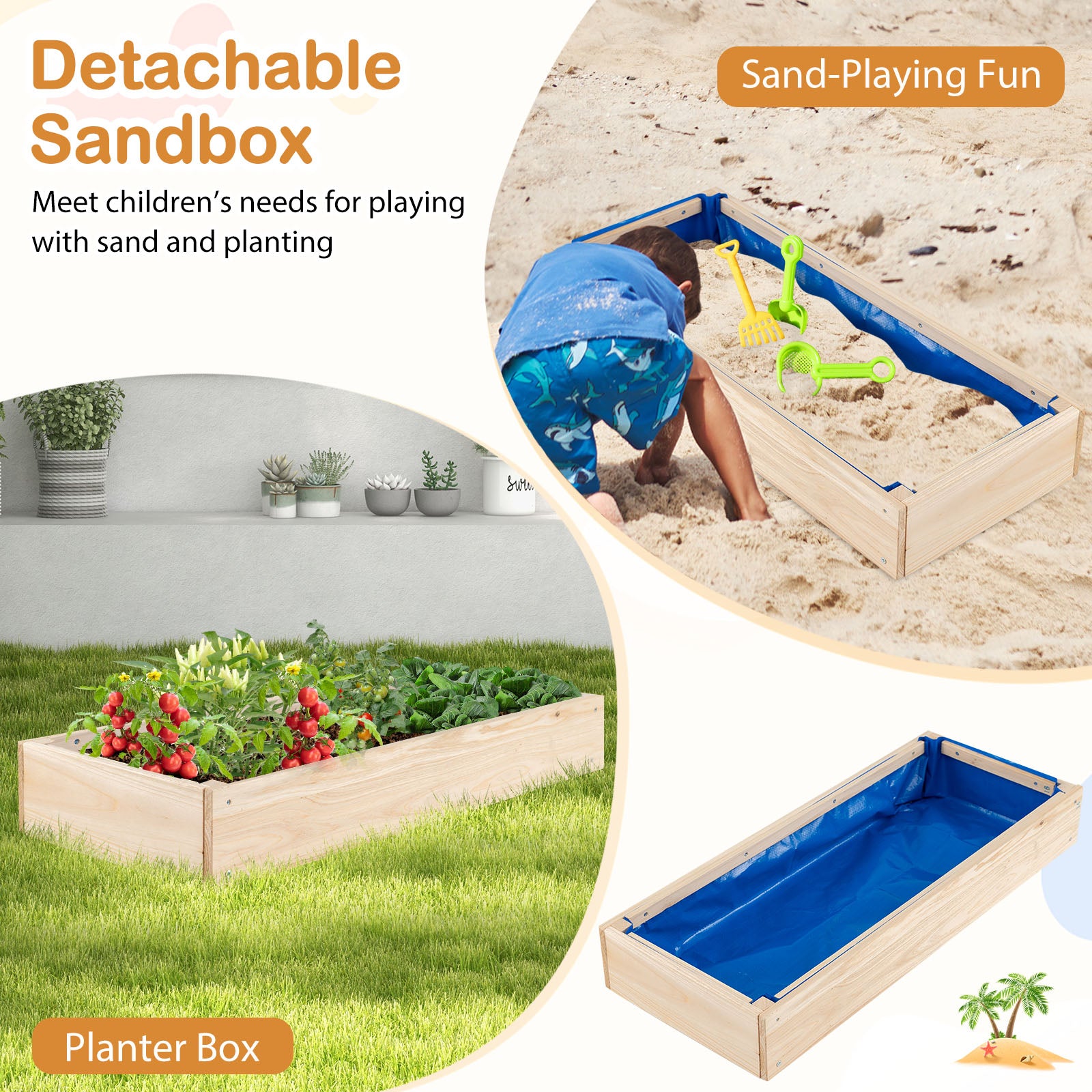 Outdoor Play Kitchen with Detachable Sandbox and Storage Shelf for Aged 3-8-Natural