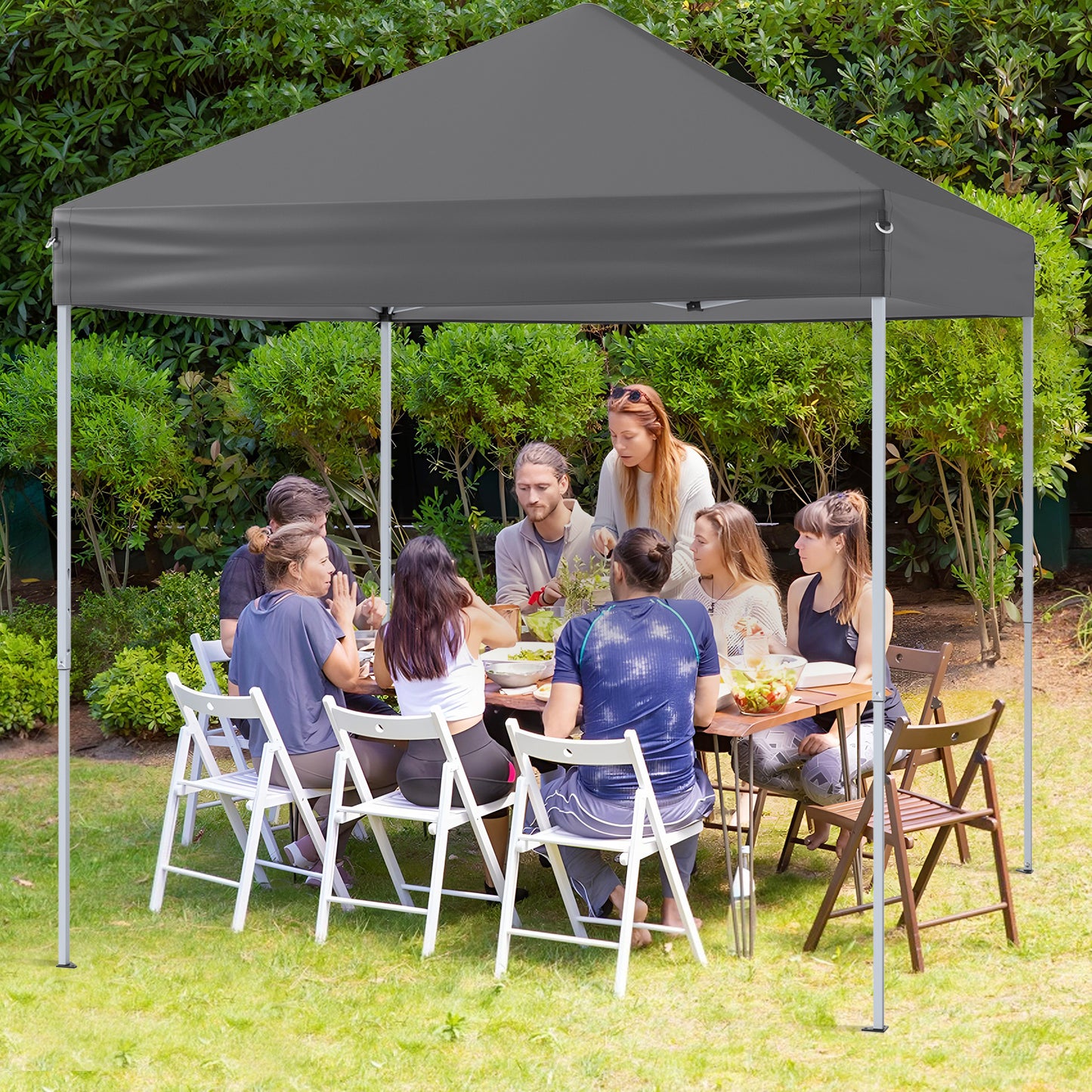 Outdoor Folding Pop-up Canopy with Adjustable Heights and Carrying Bag-Grey