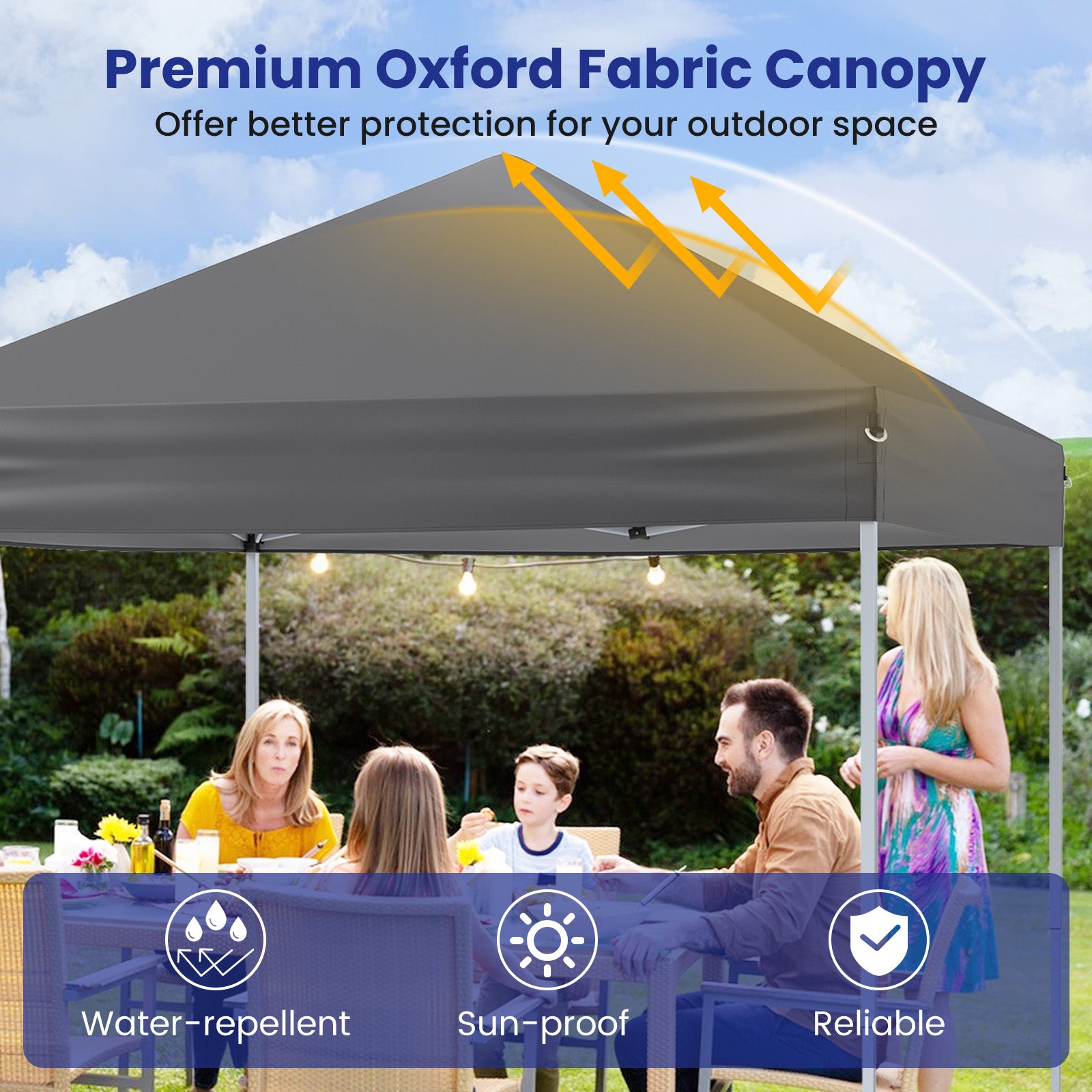 Outdoor Folding Pop-up Canopy with Adjustable Heights and Carrying Bag-Grey