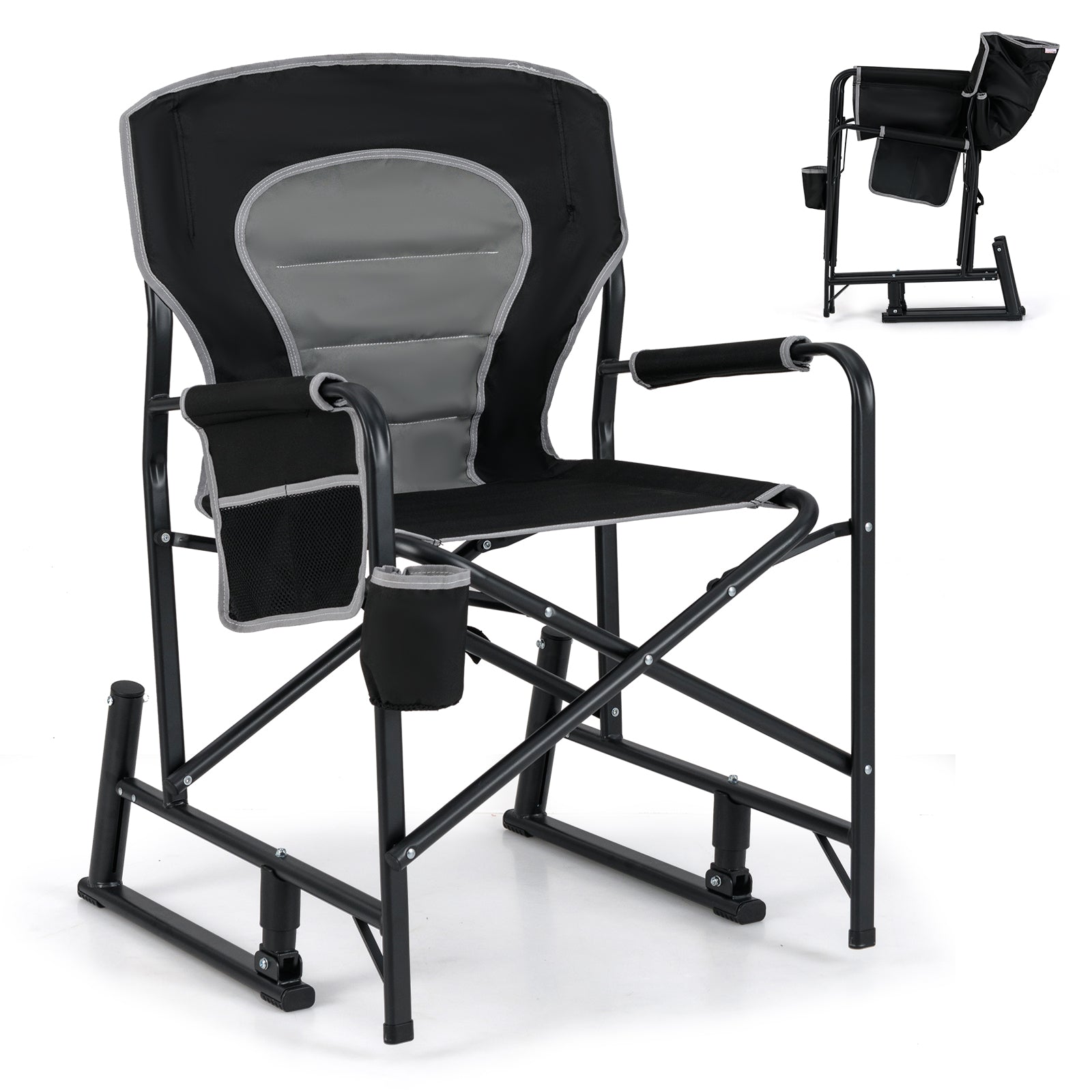 Outdoor Rocker Camping Chair Portable Foldable Rocking Chair-Black