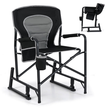 Outdoor Rocker Camping Chair Portable Foldable Rocking Chair-Black