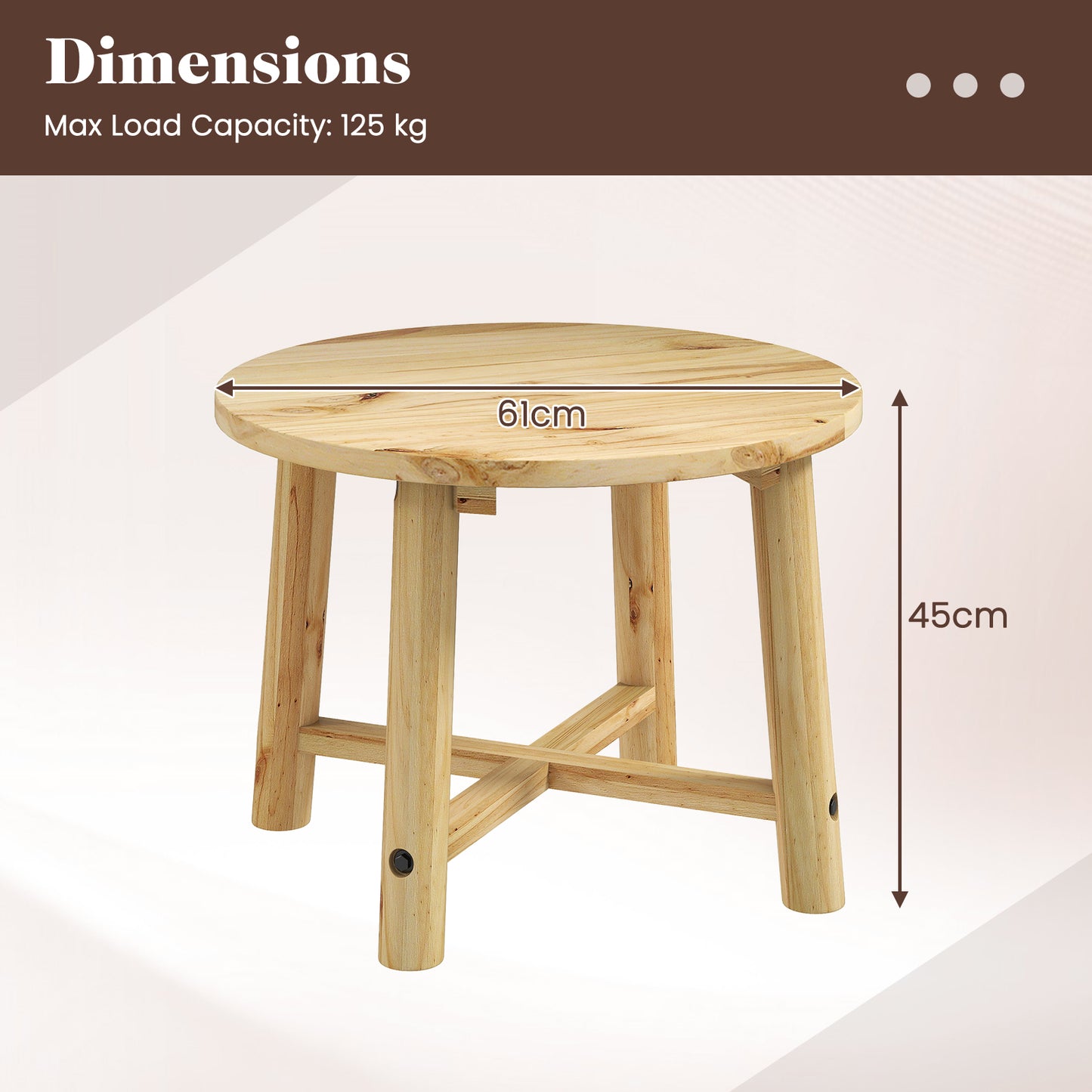 Outdoor Side Table Patio End Table with Solid Wood Structure-Natural