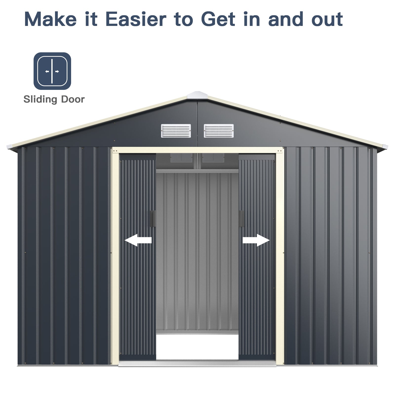 Outdoor Storage Shed with 4 Vents and Double Sliding Door-Size 2