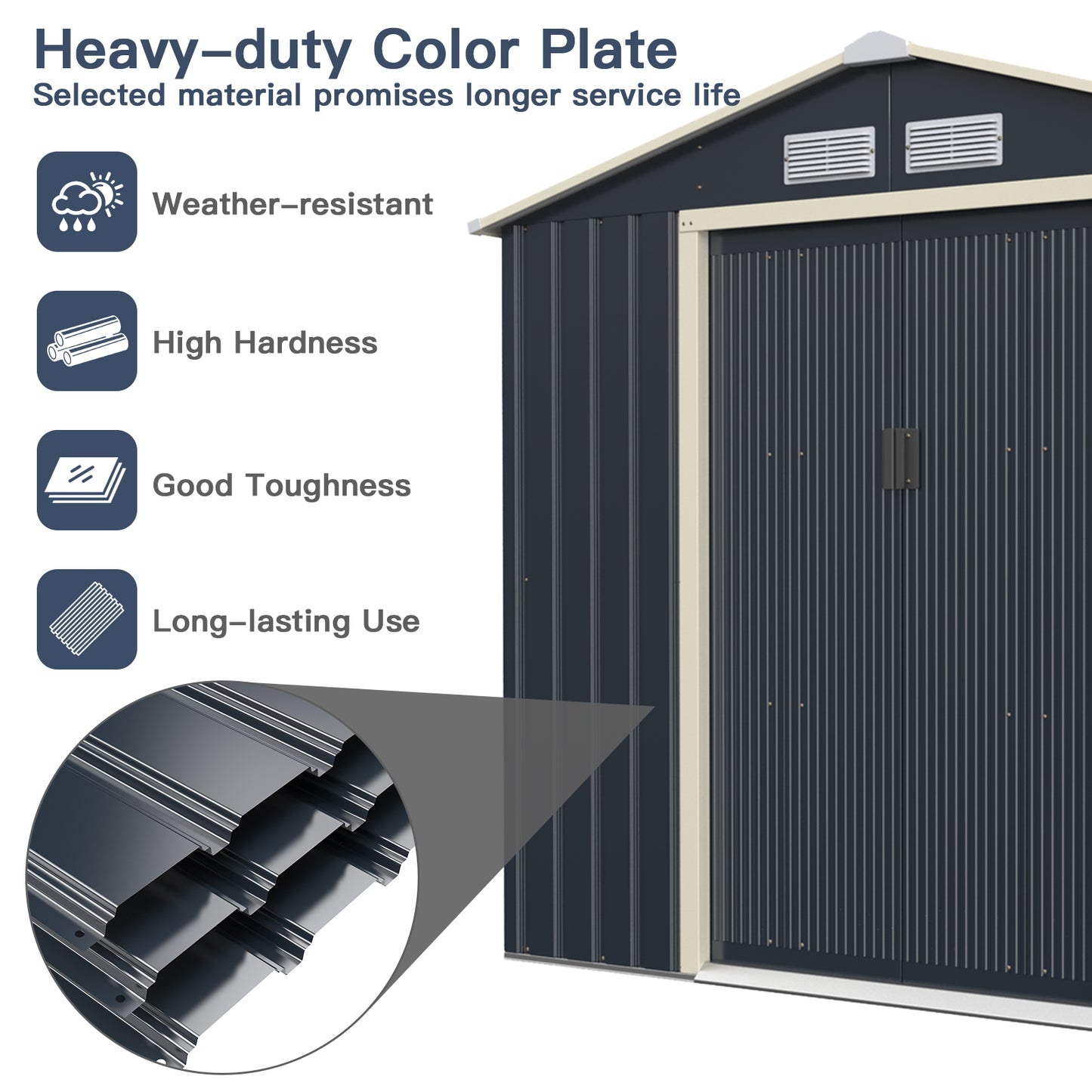 Outdoor Storage Shed with 4 Vents and Double Sliding Door-Size 1