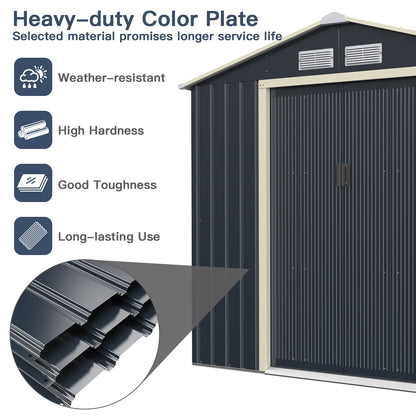 Outdoor Storage Shed with 4 Vents and Double Sliding Door-Size 1