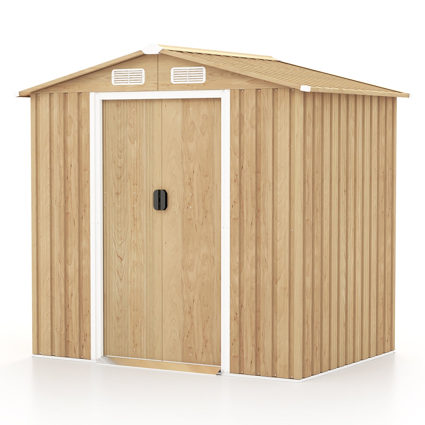 Outdoor Storage Shed with 4 Vents and Lockable Doors-Natural