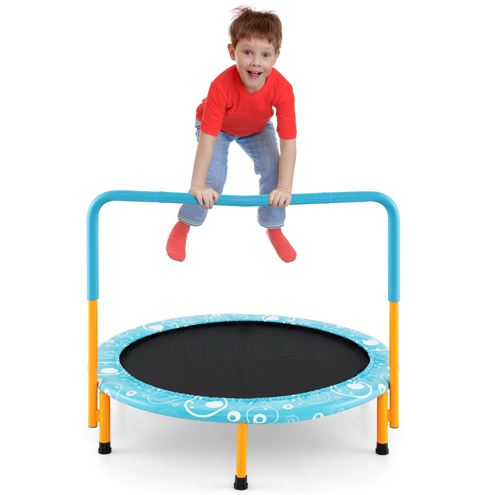 Child's Folding Outdoor Trampoline with Padded Edge Cover and Full Covered Handle-Orange