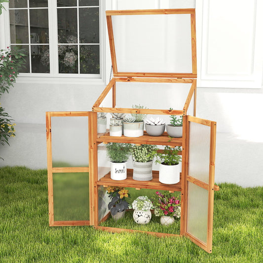 3-Tier Outdoor Wooden Greenhouse for Garden Balcony-Orange