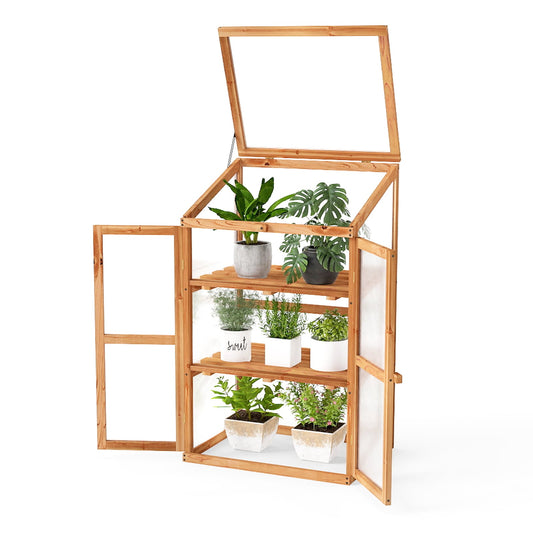 3-Tier Outdoor Wooden Greenhouse for Garden Balcony-Orange