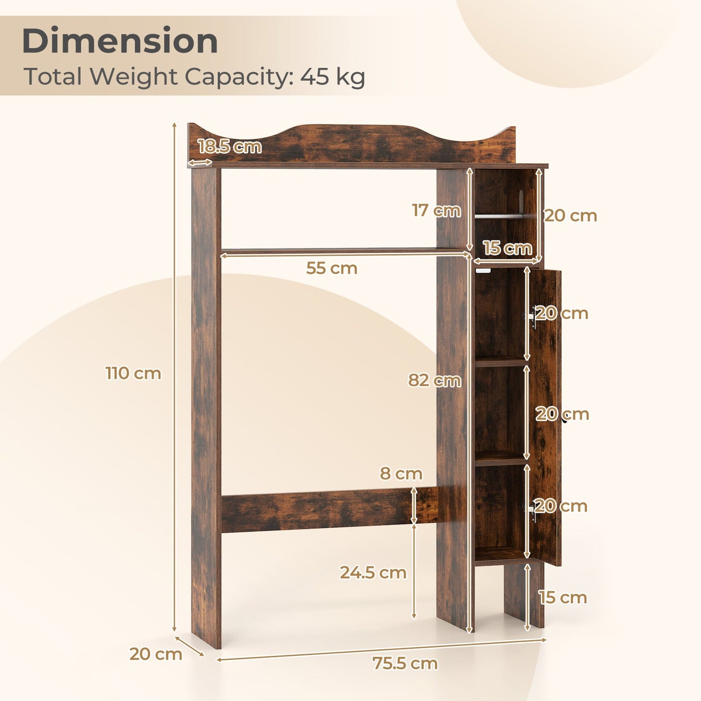 Over Toilet Storage Cabinet with Paper Holder and Removable Shelves for Bathroom-Rustic Brown