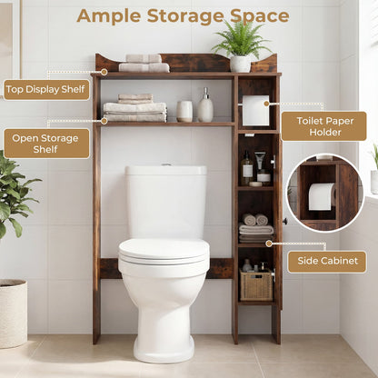 Over Toilet Storage Cabinet with Paper Holder and Removable Shelves for Bathroom-Rustic Brown