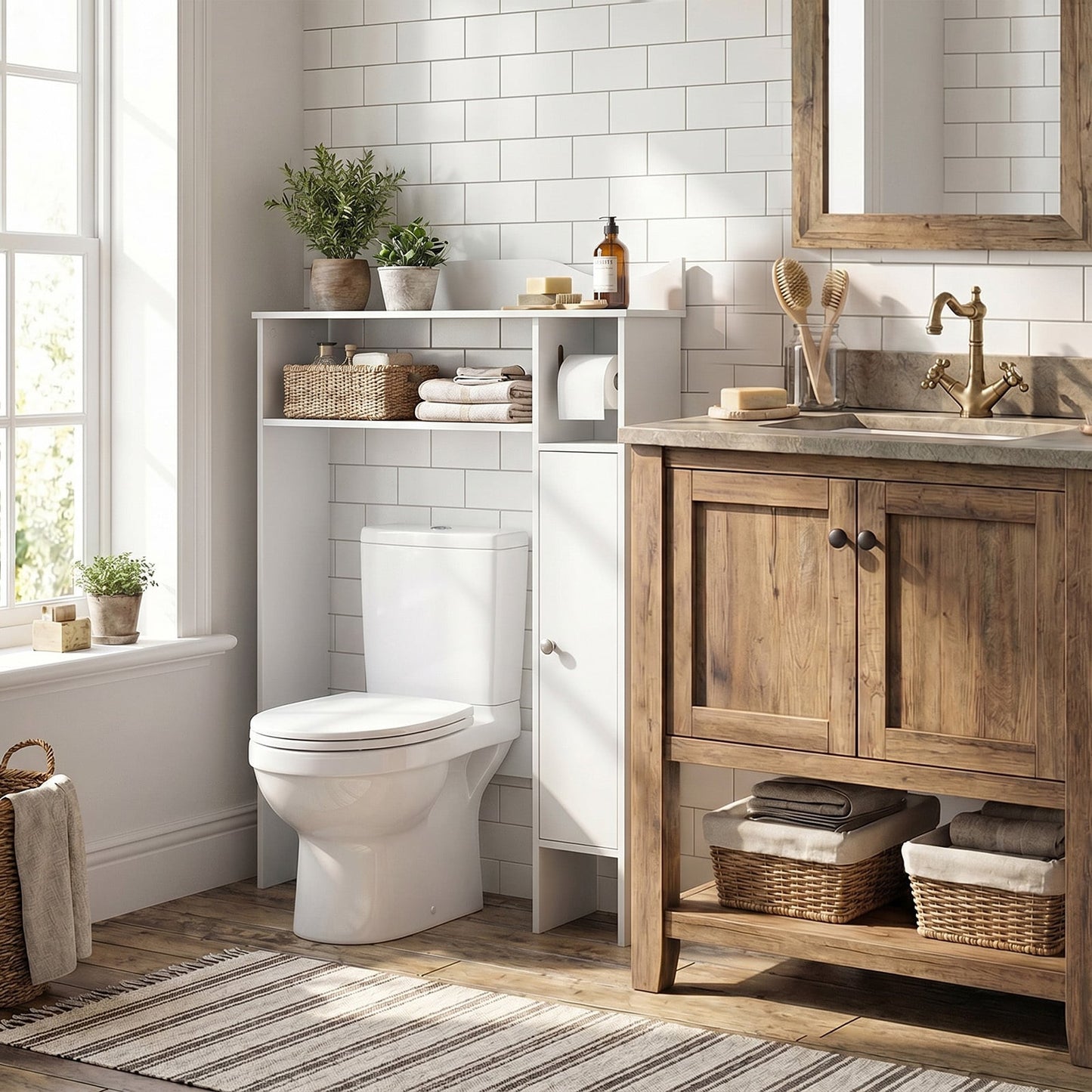 Over Toilet Storage Cabinet with Paper Holder and Removable Shelves for Bathroom-White