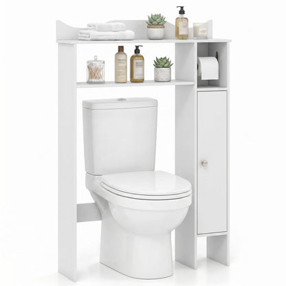 Over Toilet Storage Cabinet with Paper Holder and Removable Shelves for Bathroom-White