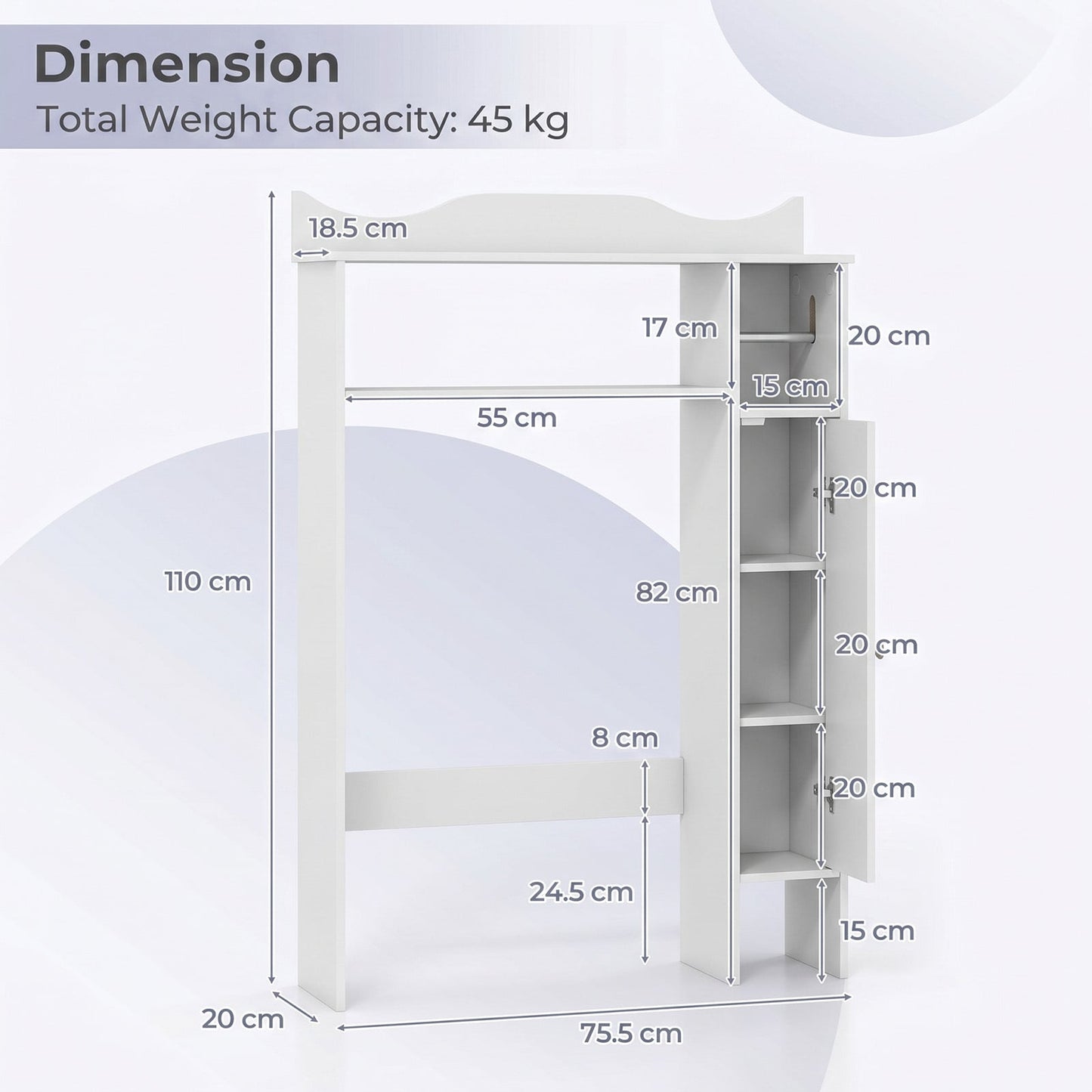 Over Toilet Storage Cabinet with Paper Holder and Removable Shelves for Bathroom-White