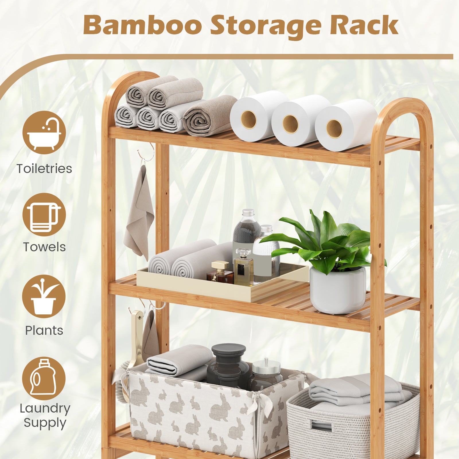Over the Toilet Storage Rack 3-Tier Bamboo Bathroom Floor Organizer-Natural