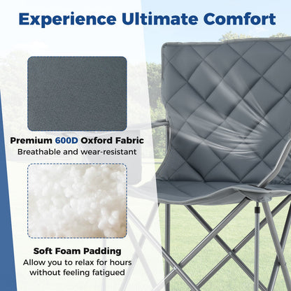 Oversized Camping Chair with Cooler Pouch and Cup Holder Set of 2-Grey