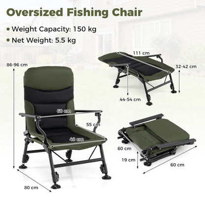 Oversized Foldable Fishing Chair for Adults Heavy Duty All-Terrain Camping Chair-Green