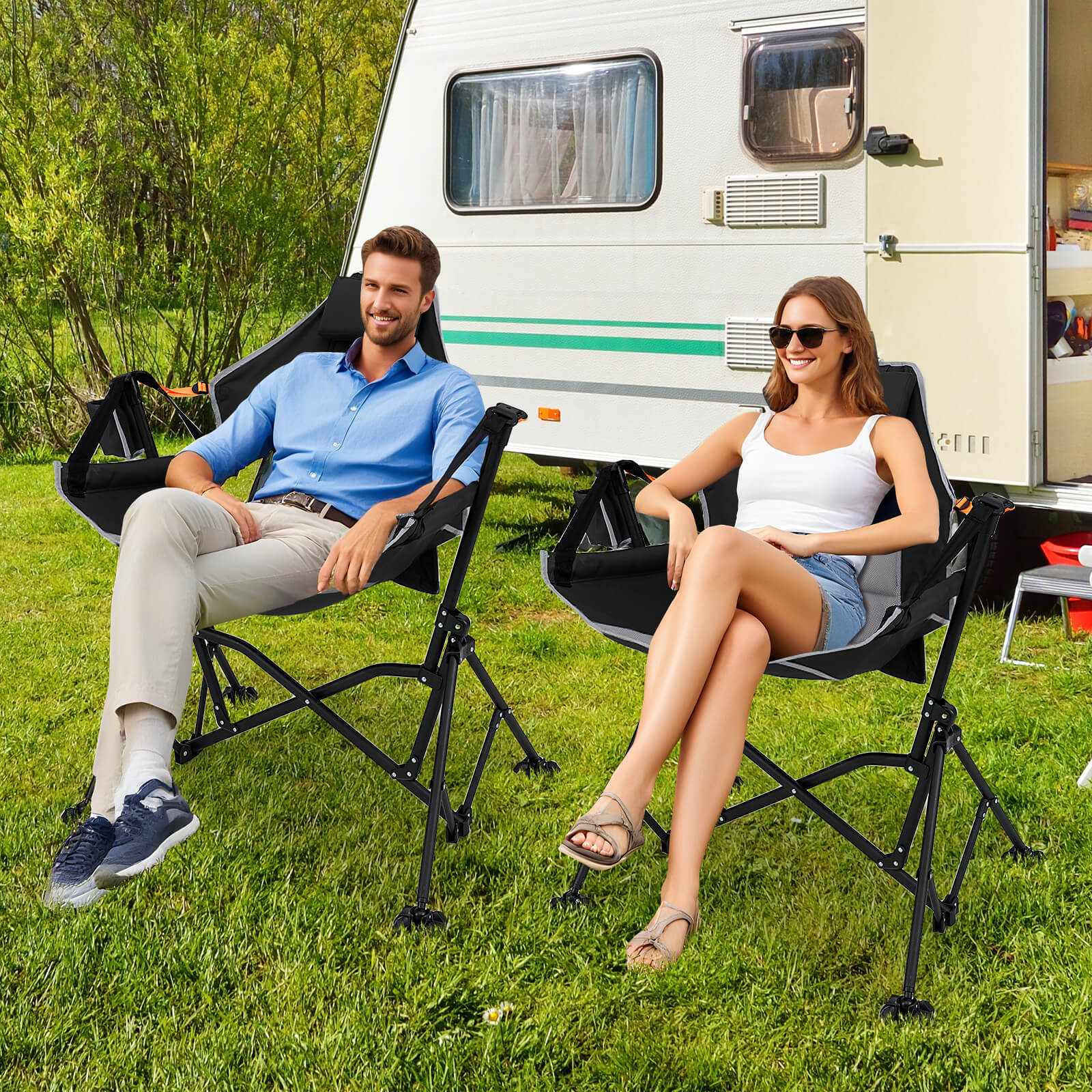 Oversized Hammock Camping Chair with Cup Holder-Black