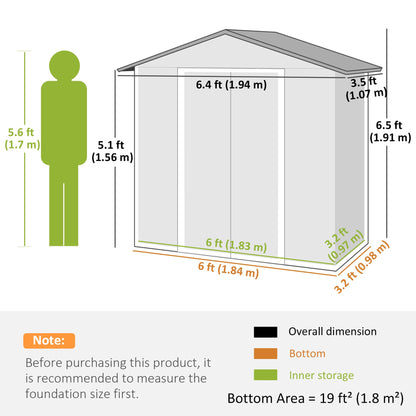 Outsunny 6.5 x 3.5ft Metal Garden Storage Shed - Light Grey