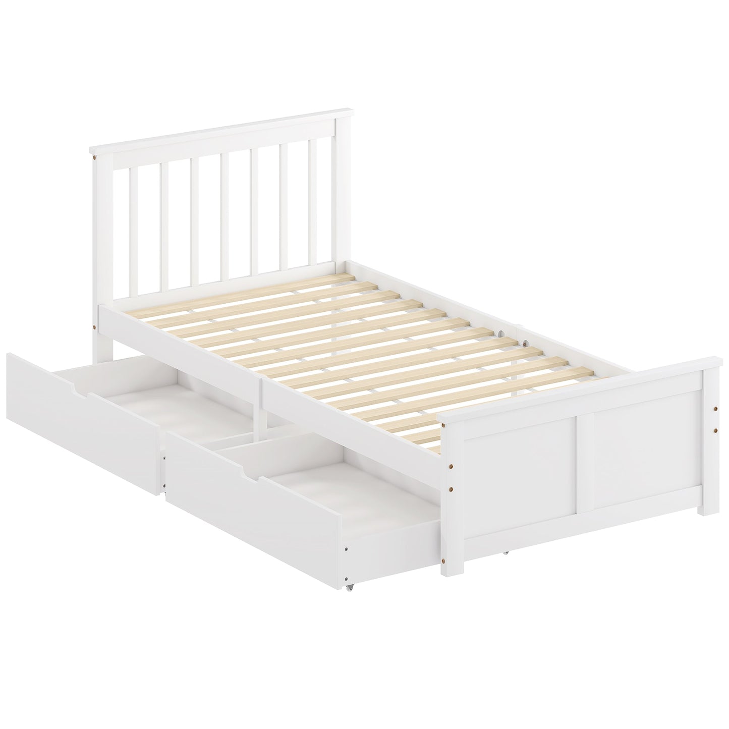 HOMCOM Wooden Single Bed Frame, with Drawers - White