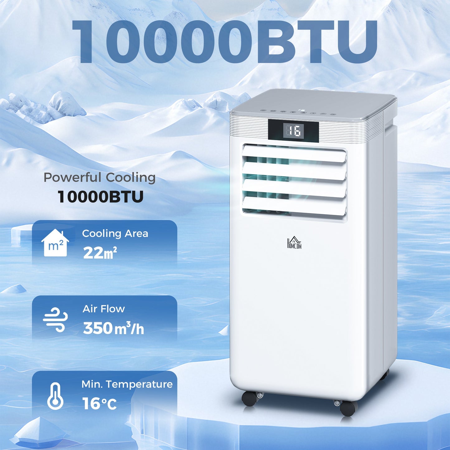 HOMCOM 10000 BTU Air Conditioning Unit, 4-in-1 Portable Air Conditioner, Dehumidifier, Cooling, Fan, Sleep Mode, with Remote Control, LED Display, 2 Speeds, 24H Timer, Window Venting Kit, 22mÂ²