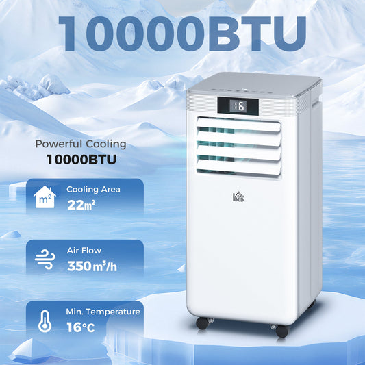 HOMCOM 10000 BTU Air Conditioning Unit, 4-in-1 Portable Air Conditioner, Dehumidifier, Cooling, Fan, Sleep Mode, with Remote Control, LED Display, 2 Speeds, 24H Timer, Window Venting Kit, 22mÂ²