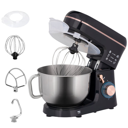 HOMCOM Stand Mixer, 5L Food Mixer for Baking, 6 Speeds and Pulse Setting, 1400W Cake Electric Kitchen Mixer with Dough Hook, Whisk, Stainless Steel Bowl, Splash Guard, Beater, Black