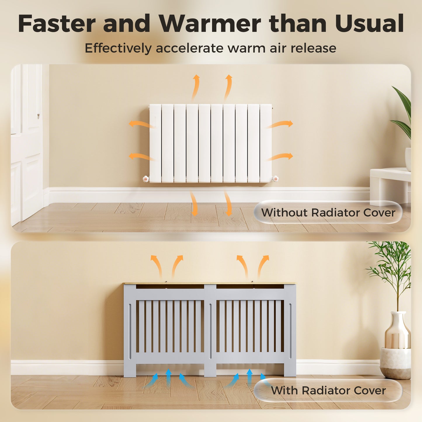 HOMCOM Slatted Radiator Cover, Painted Cabinet with Line Grill Design, 152L Ã 19W Ã 81H cm, Grey