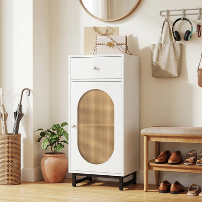 PE Rattan Storage Cabinet with Adjustable Foot Pads and Anti-toppling Kit-White