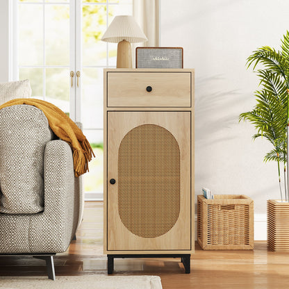 PE Rattan Storage Cabinet with Adjustable Foot Pads and Anti-toppling Kit-Natural