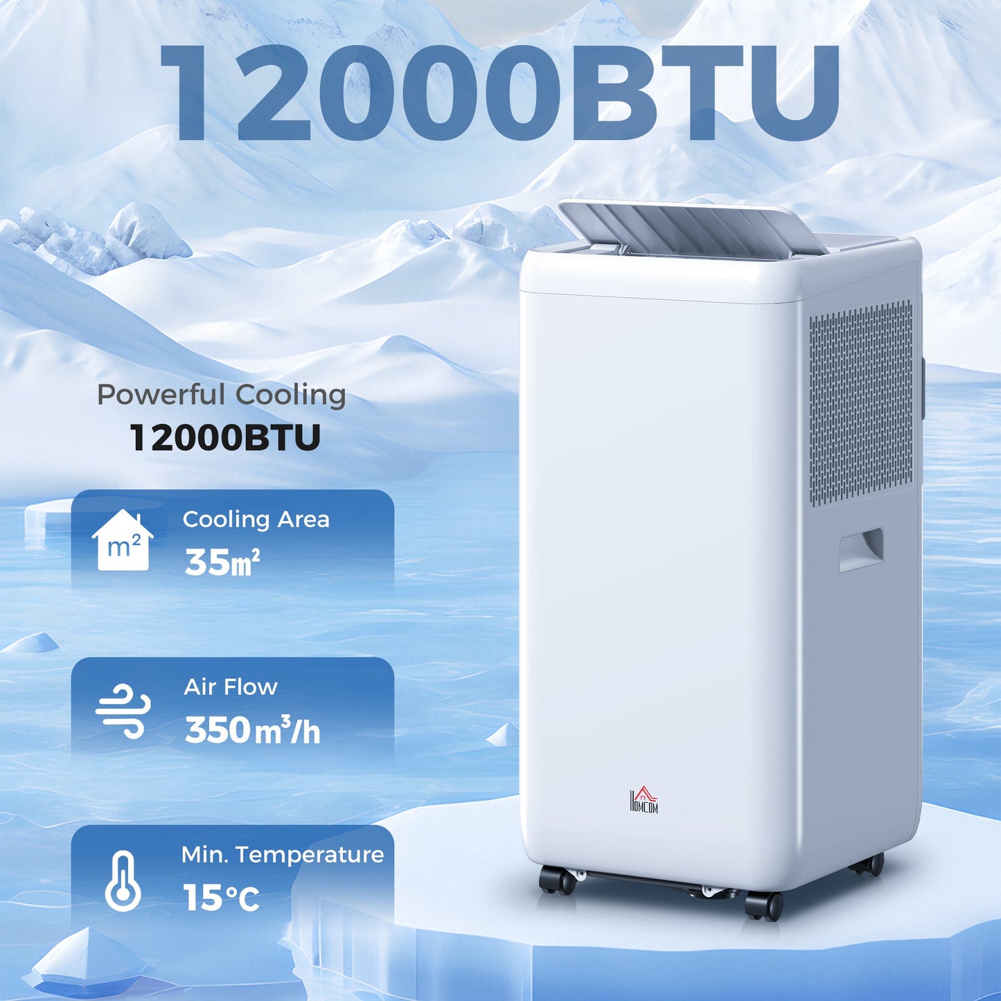 HOMCOM 12,000 BTU 5-in-1 Mobile Air Conditioner, 35mÂ² Radius - White