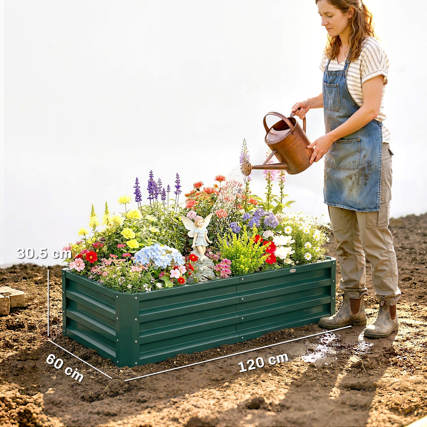 Outsunny Set of 2 Raised Beds for Garden, Galvanised Outdoor Planters for Herbs Vegetables, Use for Patio Balcony, Green