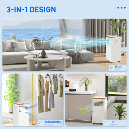 HOMCOM Portable Air Conditioner 7000 BTU, 4-in-1 Mobile Air Conditioning Unit with Cooling, Fan, Dehumidifier & Sleep Mode, LED Display, Remote Control, 24H Timer, Window Kit for Rooms up to 26_