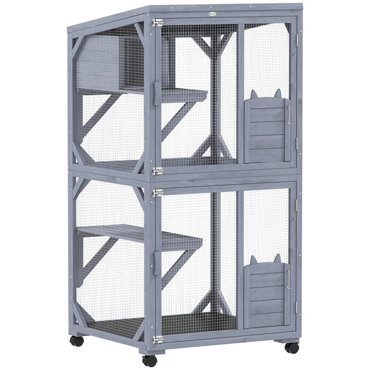 PawHut Movable Outdoor Catio with Resting Box, 3 Jumping Platforms, Waterproof Asphalt Roof for Outdoor Indoor